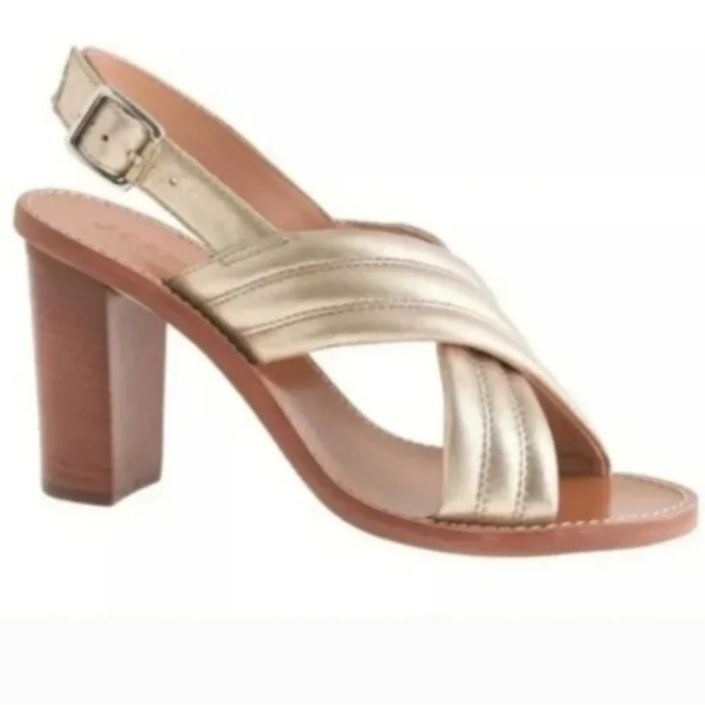 J.Crew Gold leather chunky heel sandals size 7